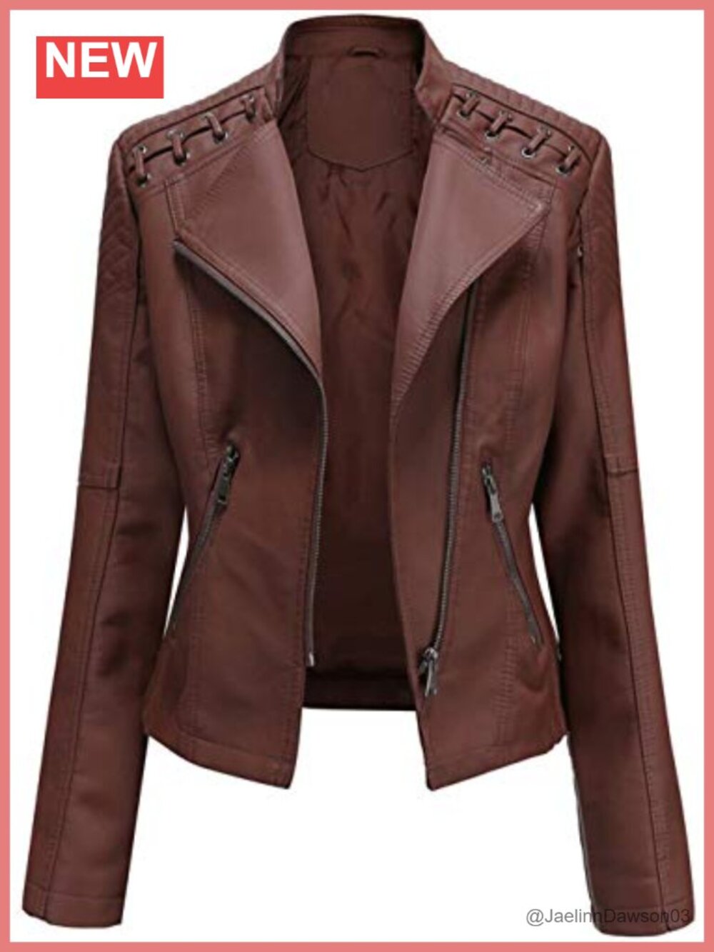 Womens String Quilted Oblique Zip Moto PU Leather Biker Jacket